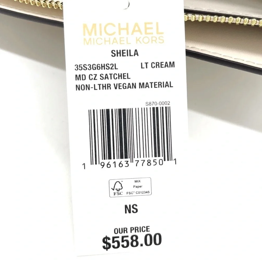 Michael Kors Sheila Medium Satchel Crossbody Bag Light Cream